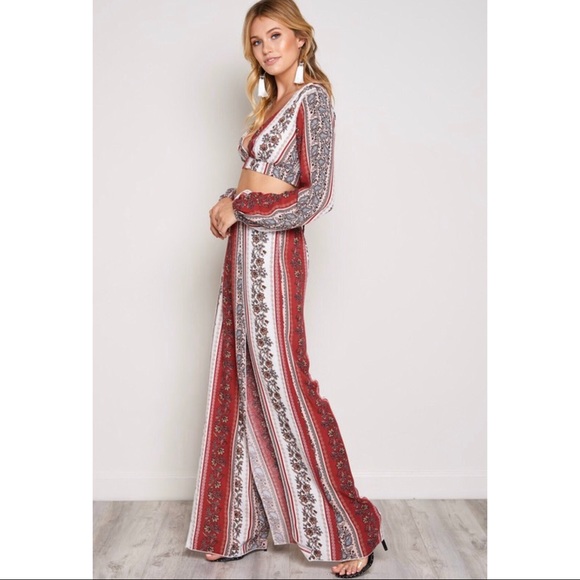 Lora Burgundy Floral & Paisley Pant Set - Picture 2 of 8